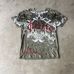 Y2K One More Round MMA Cross Skull All Over Print Grunge Distressed T Shirt XL